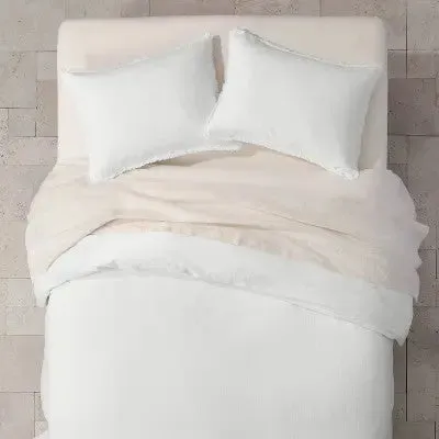 New - King Heavyweight Linen Blend Duvet Cover & Sham Set White - Casaluna