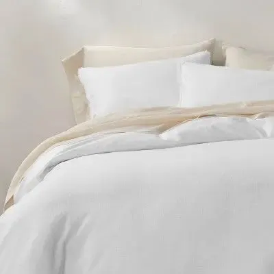 New - King Heavyweight Linen Blend Duvet Cover & Sham Set White - Casaluna