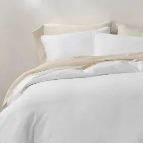 New - King Heavyweight Linen Blend Duvet Cover & Sham Set White - Casaluna