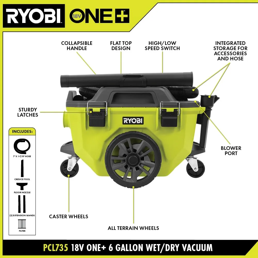 Open Box -  RYOBI ONE  18V Cordless 6 Gal. Wet Dry Vacuum (Tool Only), Greens