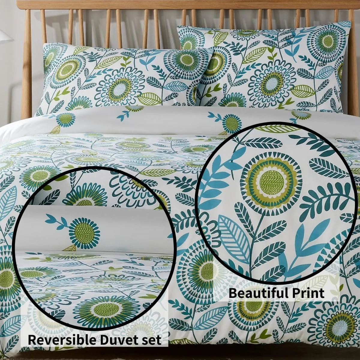 Opulence Teal Printed Reversible Duvet Cover Set with Button Closure Luxurious Bedding in Single Double King Sizes by OLIVIA ROCCO