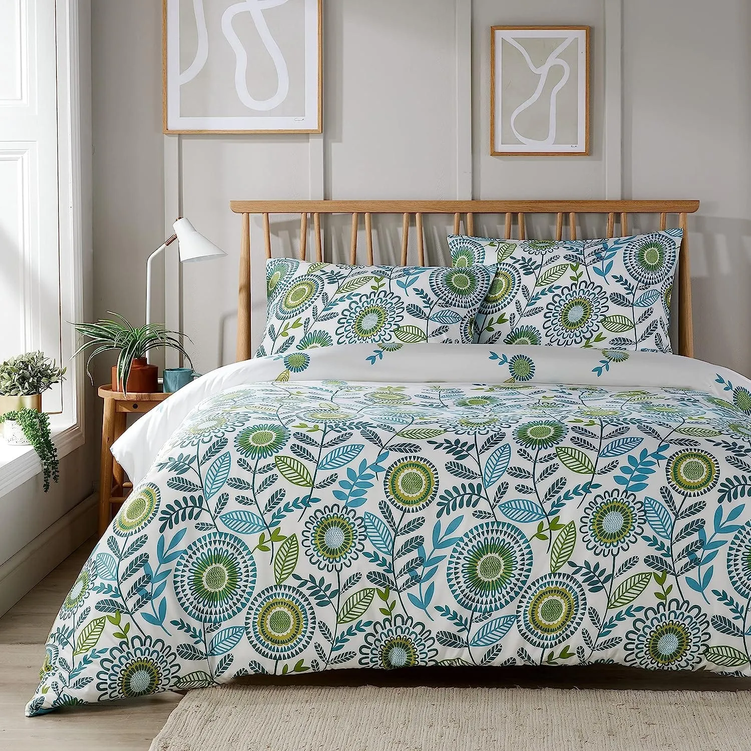 Opulence Teal Printed Reversible Duvet Cover Set with Button Closure Luxurious Bedding in Single Double King Sizes by OLIVIA ROCCO