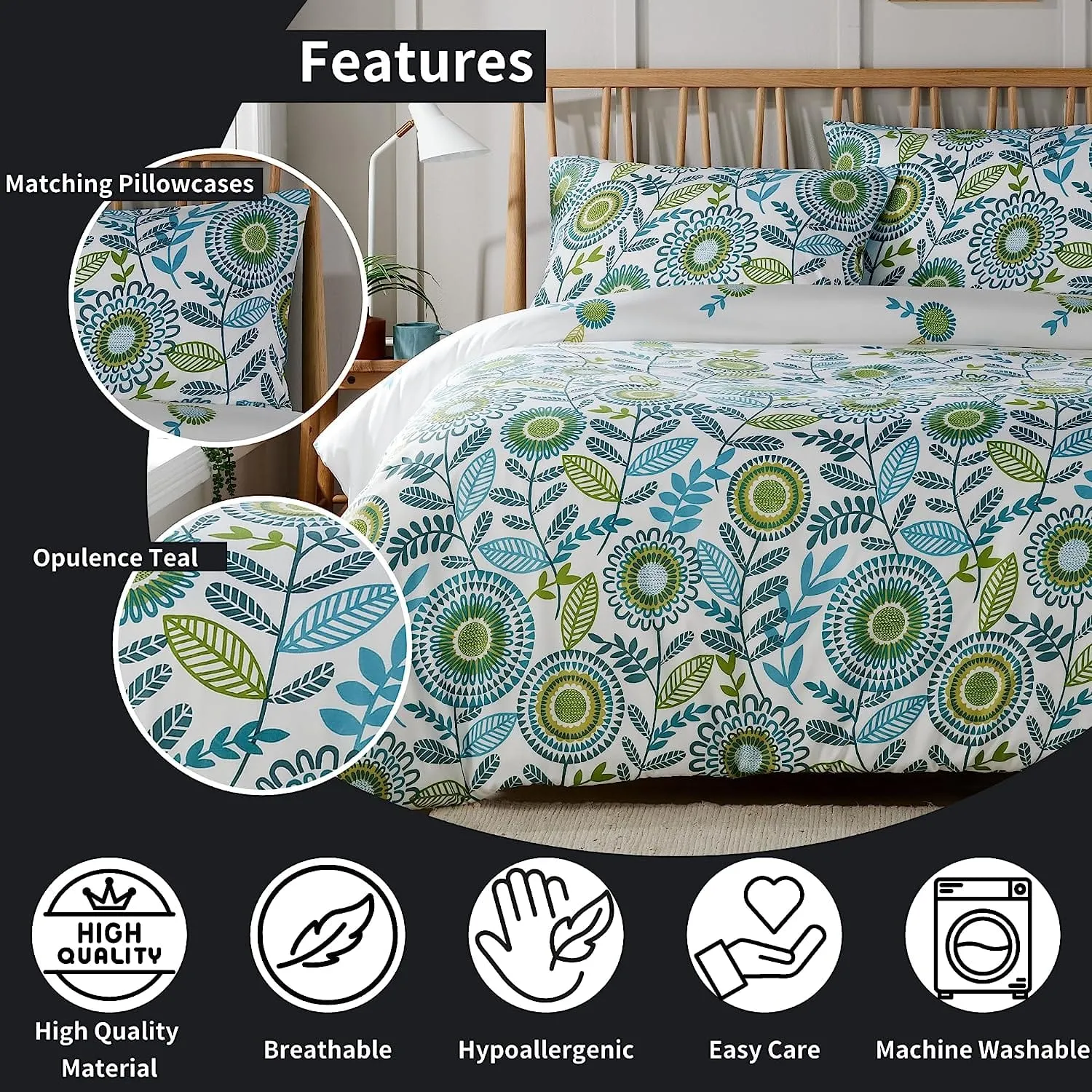 Opulence Teal Printed Reversible Duvet Cover Set with Button Closure Luxurious Bedding in Single Double King Sizes by OLIVIA ROCCO