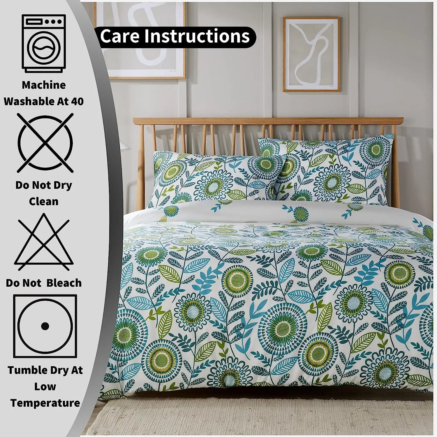 Opulence Teal Printed Reversible Duvet Cover Set with Button Closure Luxurious Bedding in Single Double King Sizes by OLIVIA ROCCO