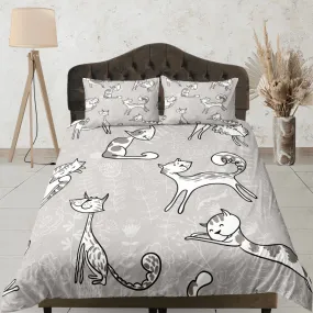 Playful cat bedding, minimalist floral prints, toddler bedding, kids duvet cover set, gift for cat lovers, baby bedding, baby shower gift