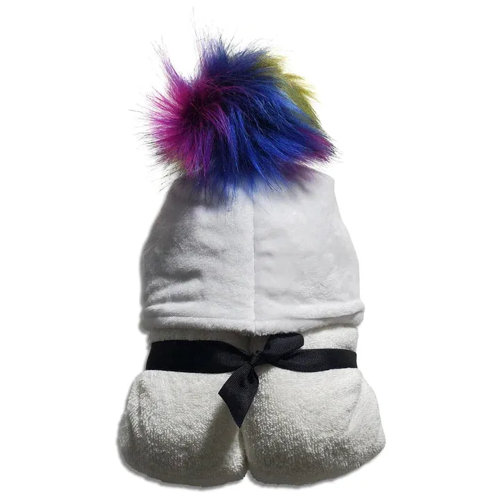 Rainbow Pompom White Hooded Towel