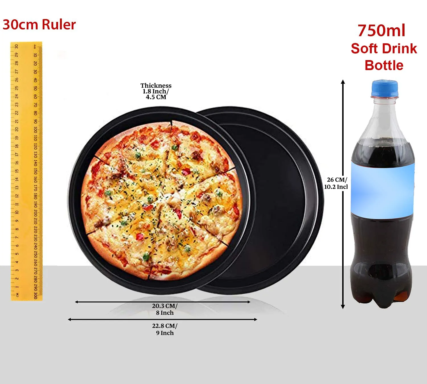 sakoraware Non-Stick Hard Anodised Carbon Steel Teflon Coated 2 mm Cake Tin Mould Set Bakeware Oven Tray Pizza Pan with 1.5 Inch Height, 9 Inch/22 cm Diameter, 1 pc, Black