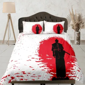 Samurai oriental bedding, aesthetic zipper bedding, japanese anime duvet cover set for king, queen, full, twin, single, toddler bed