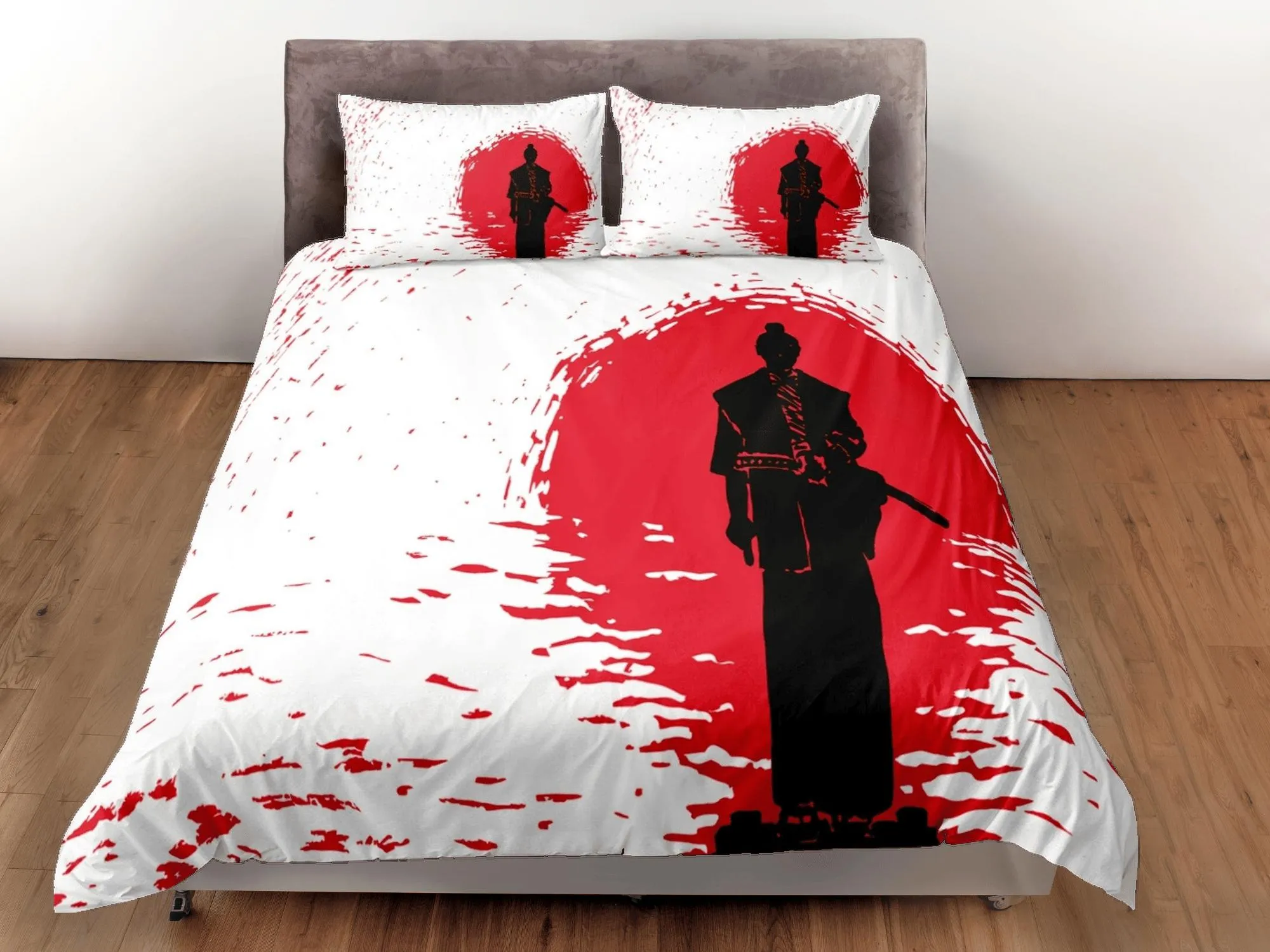 Samurai oriental bedding, aesthetic zipper bedding, japanese anime duvet cover set for king, queen, full, twin, single, toddler bed