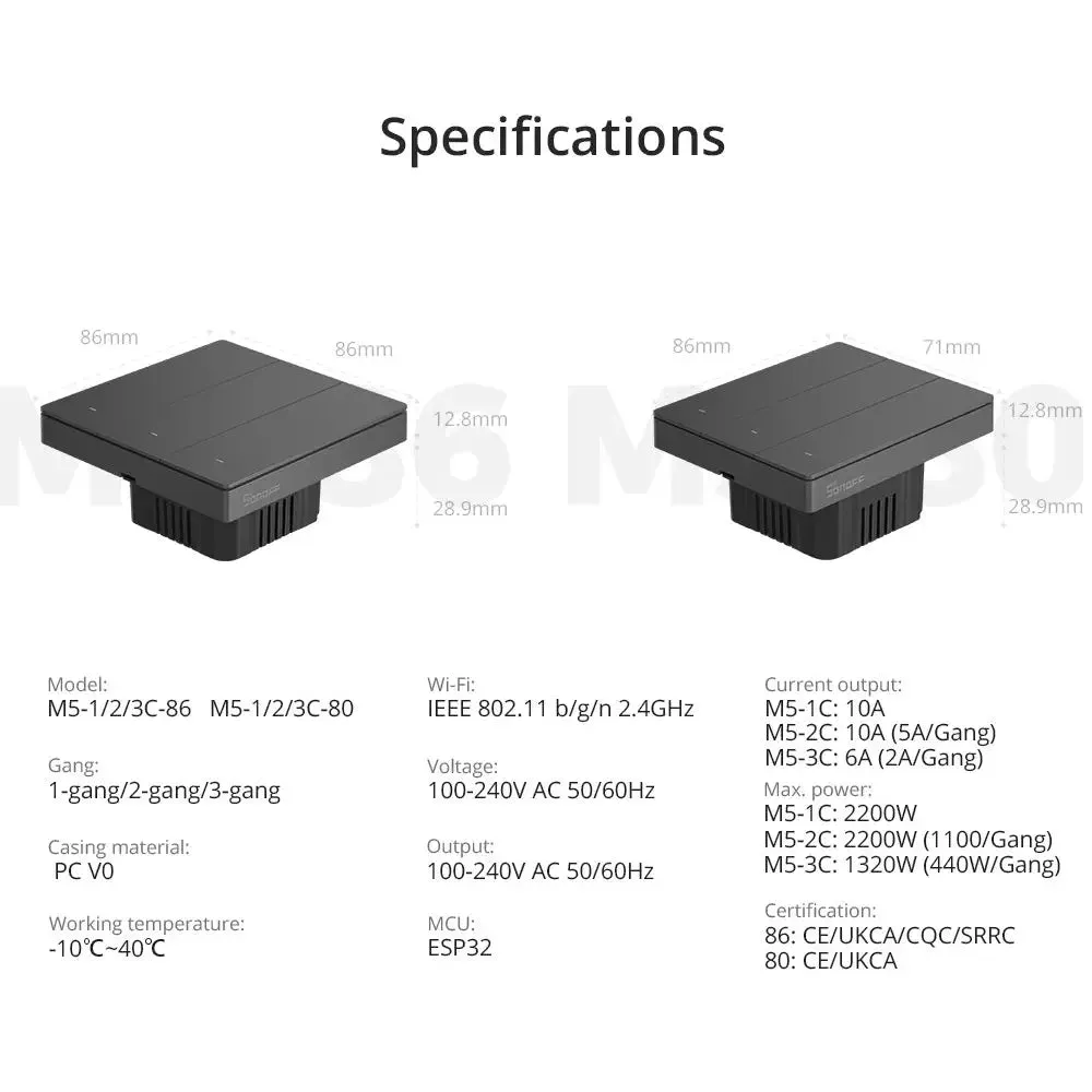 SONOFF SwitchMan Smart Wall Switch-M5 (1 Gang - Type 80)