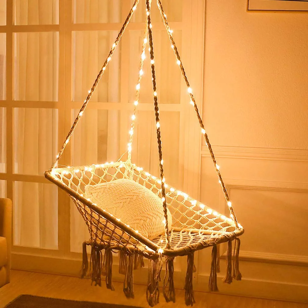 Square Shape Cotton Hammock Chair with Lights - KINDEN