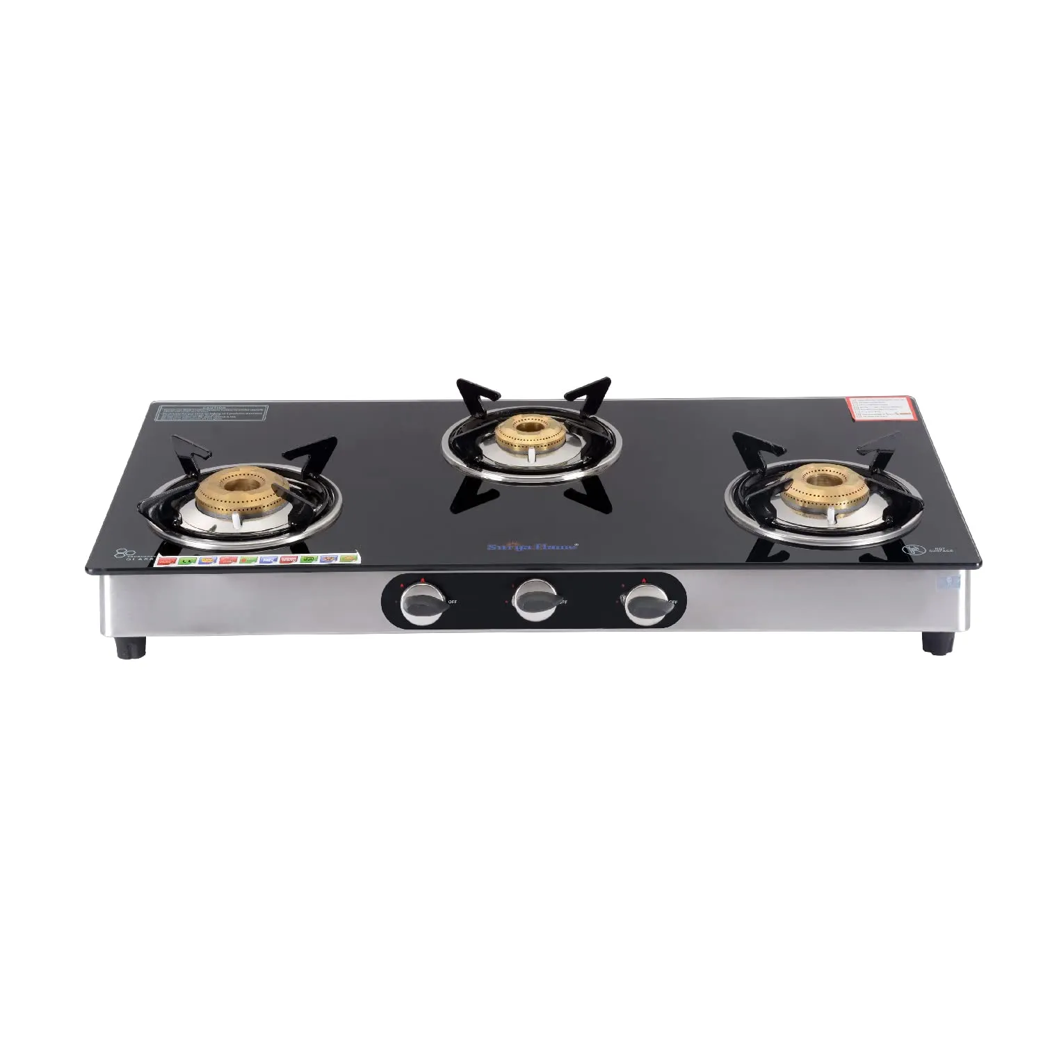 Surya Flame Supreme Gas Stove 3 Burners Glass Top LPG Stove with Jumbo Burner & Spill Proof Design 360 Revolving nozzle- 2 Years Complete Doorstep Warranty