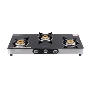 Surya Flame Supreme Gas Stove 3 Burners Glass Top LPG Stove with Jumbo Burner & Spill Proof Design 360 Revolving nozzle- 2 Years Complete Doorstep Warranty