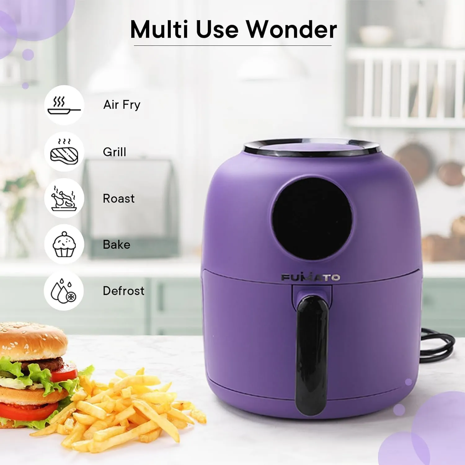 The Better Home Fumato's Kitchen and Appliance Combo|Air Fryer With Air Tight Food Cotainer 680ml Set of 3 |Food Grade Material| Ultimate Utility Combo for Home| Purple Green