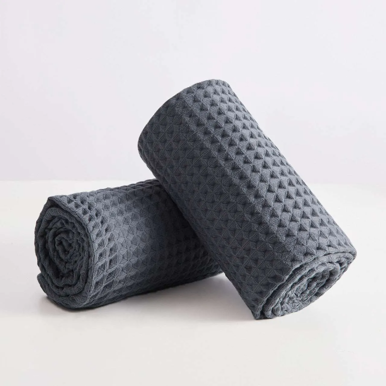 Waffle Bath Towels - Dark Grey Color - Set of 2